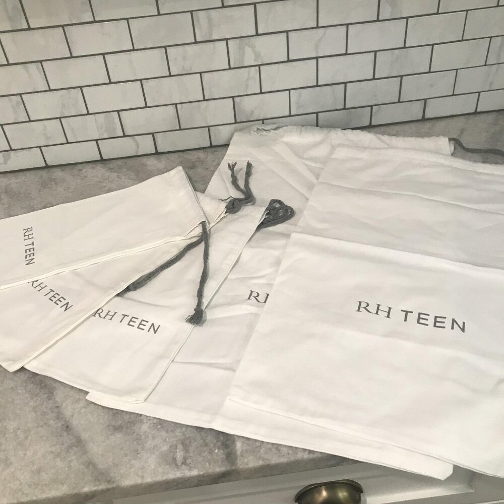 Restoration Hardware Teen Drawstring Dust Bags Lot 5 White Cotton Canvas Storage